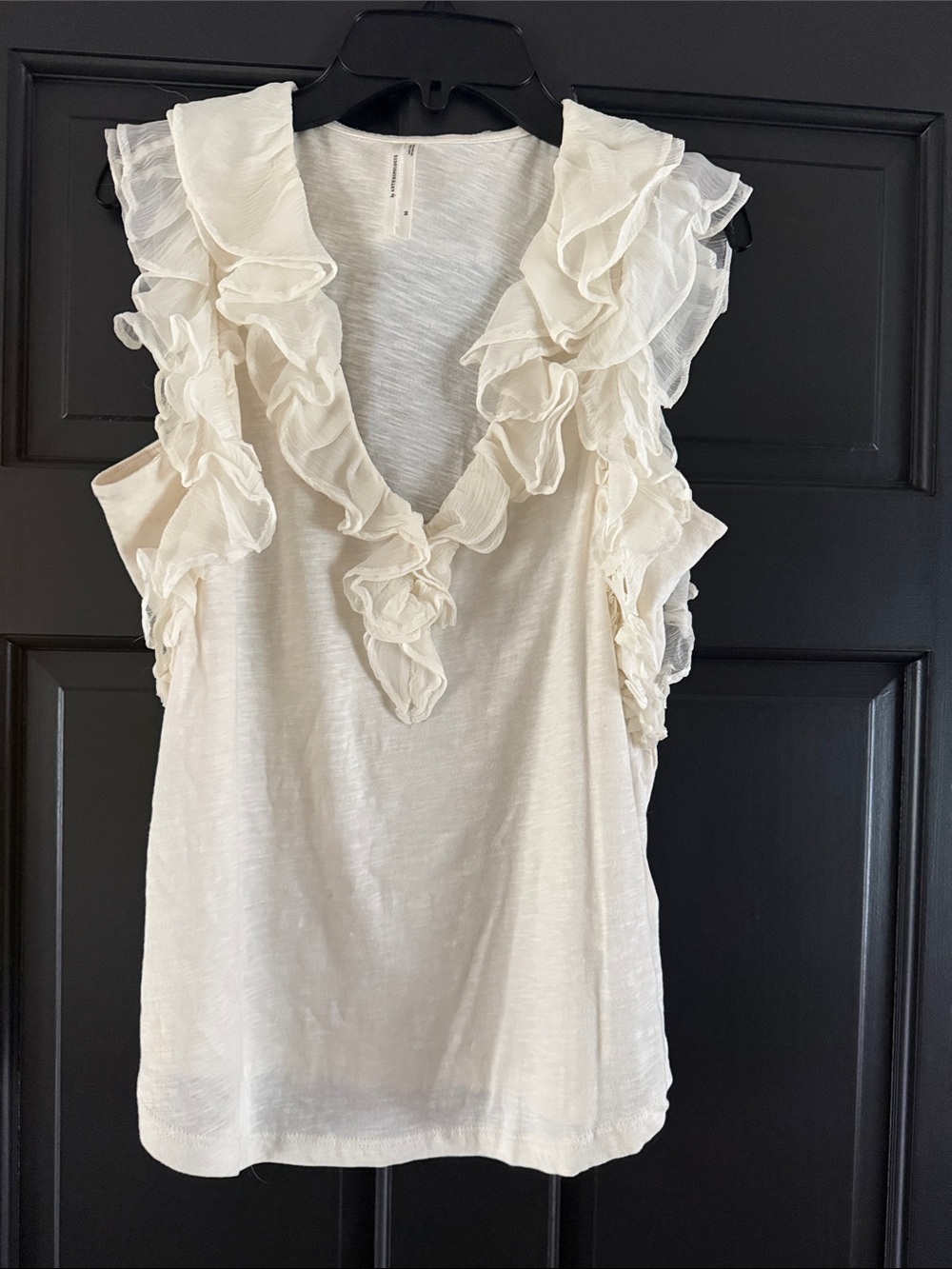 Anthropologie Ruffled V-Neck Sleeveless Top - Cream